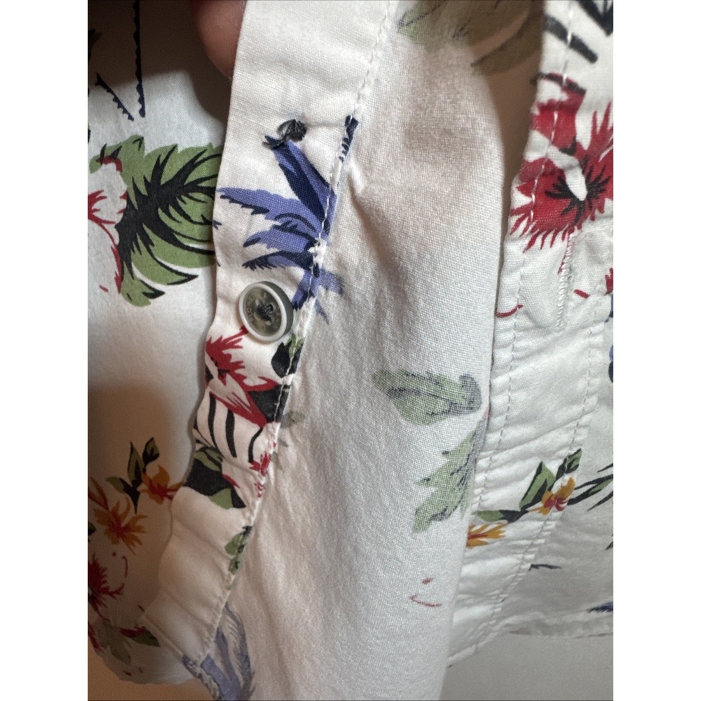 Men's Denim & Flower Short Sleeve Floral Button-Up Cotton Shirt Medium -Slim Fit - Picture 6 of 14